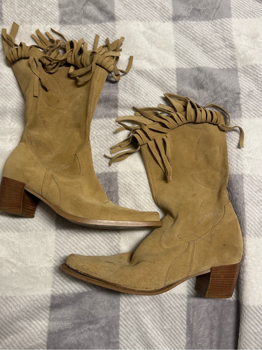 Tan Western Fringe Cowboy Boots Size 8
